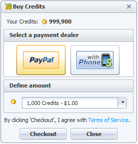 Buy Credits Panel of 123 Flash Chat, Chat Software