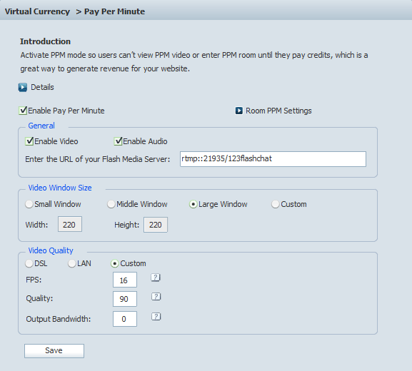 Pay per Minute Settings of 123 Flash Chat, Chat Software