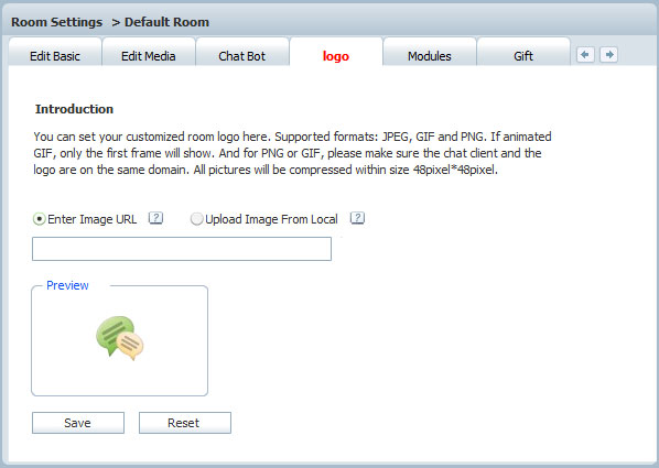 Specific Room Logo Setting in Admin Panel of 123 Flash Chat, Chat Software